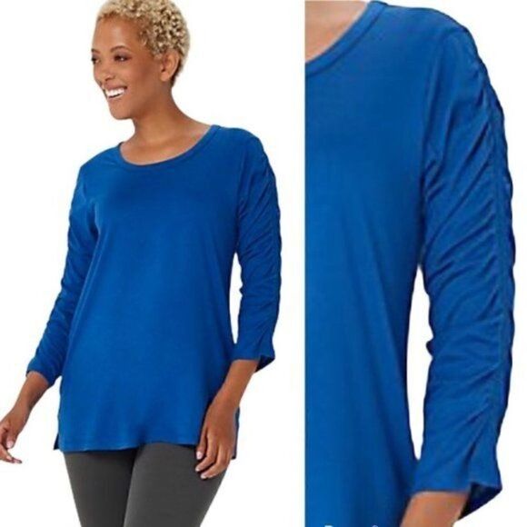 NWOT LOGO Principles by Lori Goldstein 3/4 Ruched Sleeve Top Sz XS - Picture 11 of 12